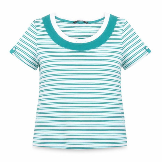 Bonmarché Women Blue Striped Short Sleeve Cotton T-Shirt M