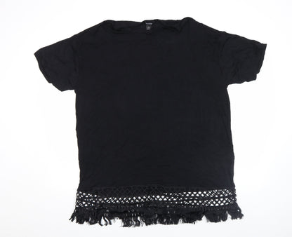 Boohoo Womens Black Crochet Fringe Tunic Top Size 16