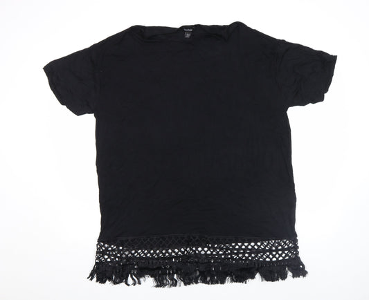 Boohoo Womens Black Crochet Fringe Tunic Top Size 16