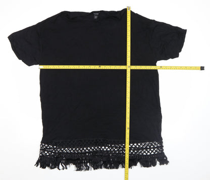 Boohoo Womens Black Crochet Fringe Tunic Top Size 16