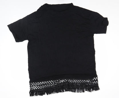Boohoo Womens Black Crochet Fringe Tunic Top Size 16