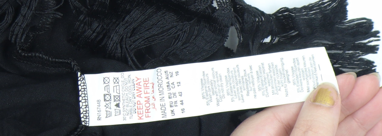 Boohoo Womens Black Crochet Fringe Tunic Top Size 16