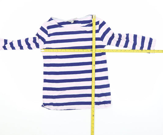 Crew Clothing Co. Women’s Blue Striped Long Sleeve Boat Neck Cotton Top Size 10