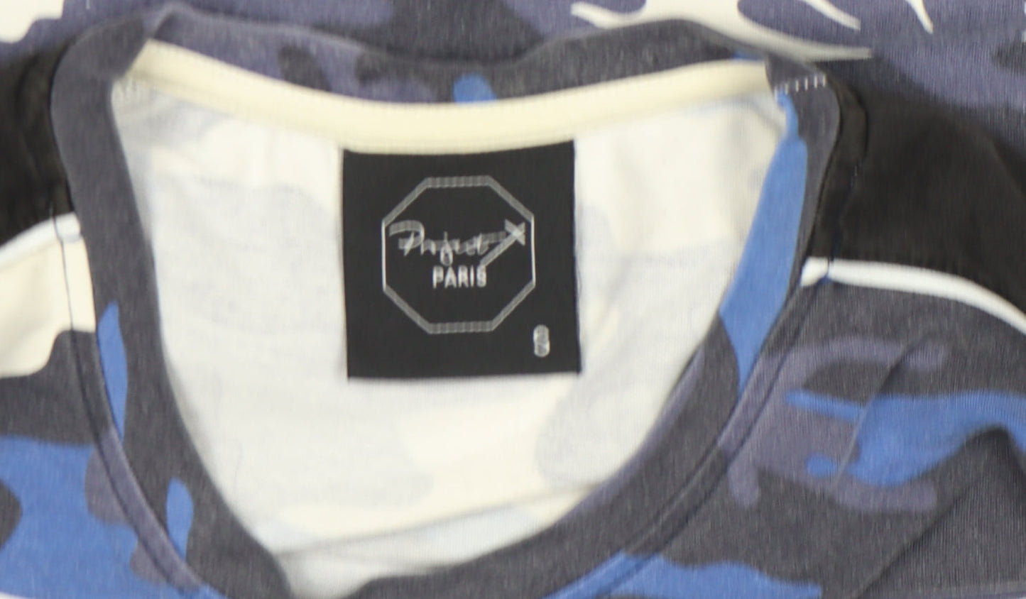 Project X Paris Men's Blue Camouflage Crew Neck T-Shirt Size S