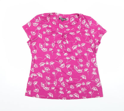 Bonmarché Women's Pink Floral Short Sleeve Basic T-Shirt Size 18