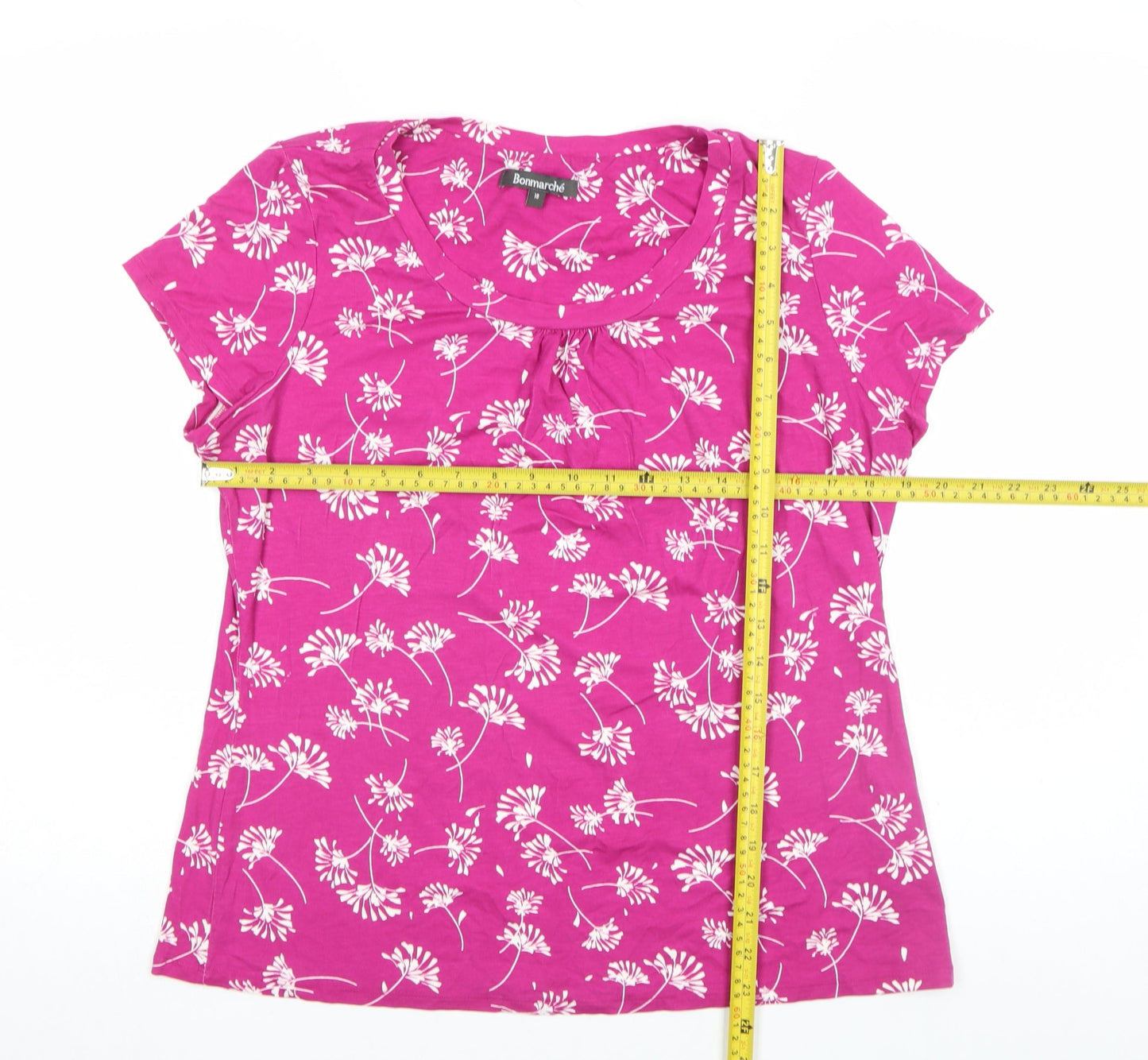 Bonmarché Women's Pink Floral Short Sleeve Basic T-Shirt Size 18