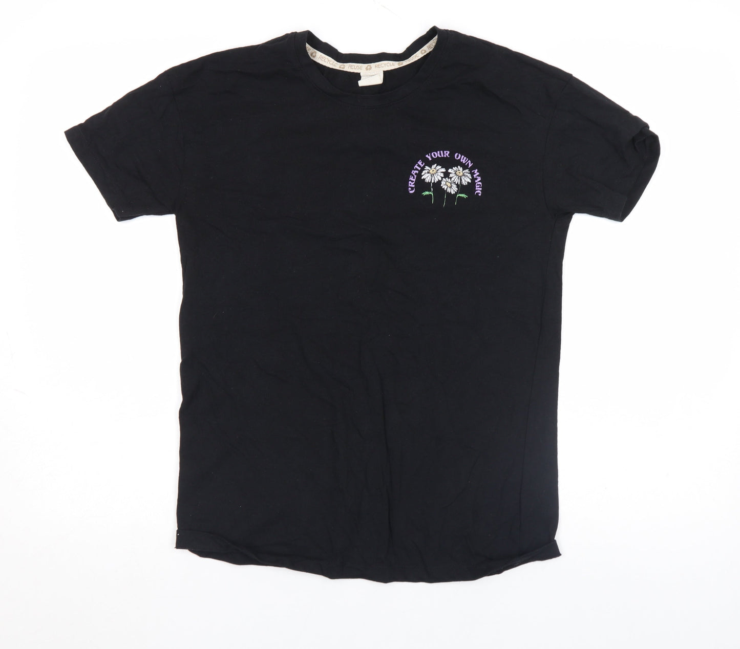 Womens UK Size S Recycle Black Basic T-Shirt