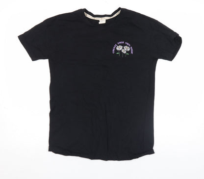 Womens UK Size S Recycle Black Basic T-Shirt