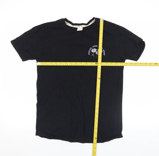 Womens UK Size S Recycle Black Basic T-Shirt