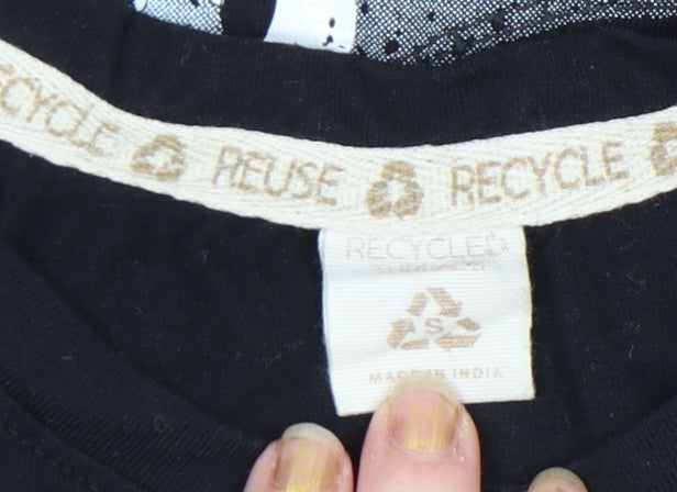 Womens UK Size S Recycle Black Basic T-Shirt