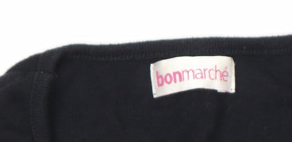 Bonmarché Women's Black Long Sleeve Beaded V-Neck Cotton Top Size L