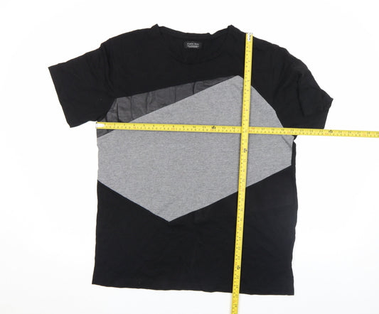 Zara Man Black Grey Colourblock Cotton T-Shirt XL Men Regular Fit