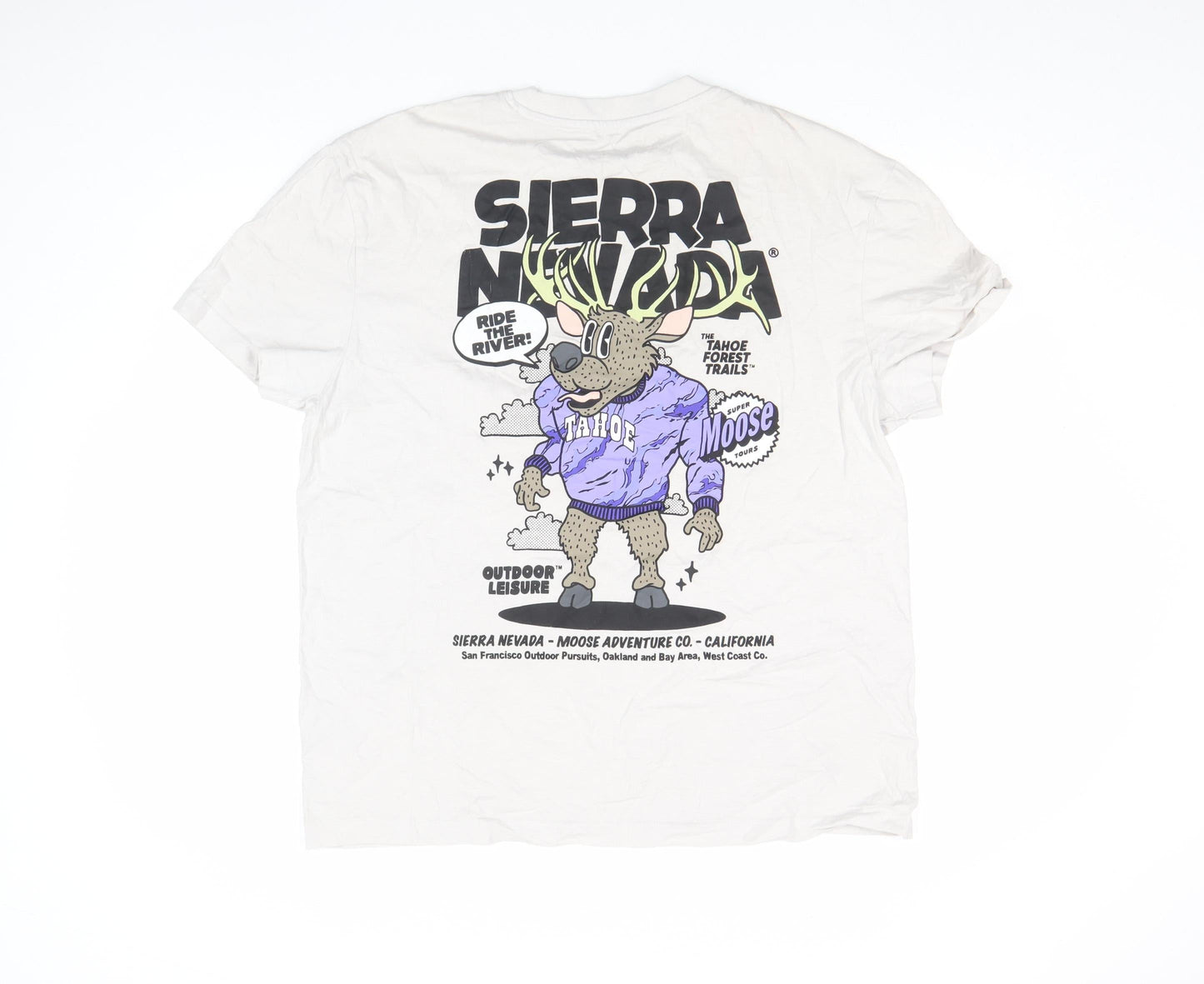 Primark Men's White L Graphic Moose Sierra Nevada Funny T-Shirt