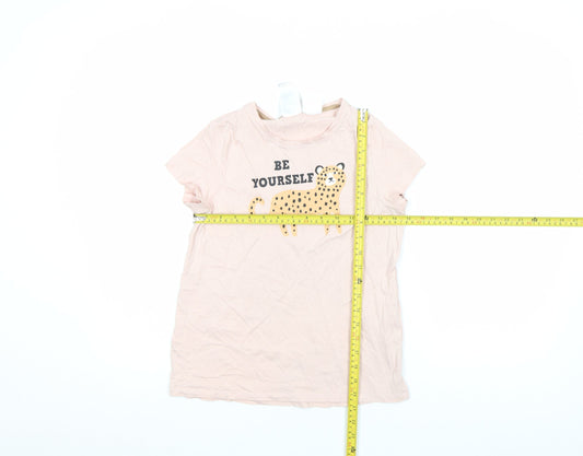 H&M Girls Beige 'Be Yourself' Leopard Graphic Cotton T-Shirt 10-12 Years