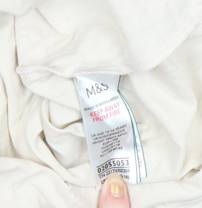 Marks and Spencer Girls Beige Cat Graphic Long Sleeve T-Shirt 13-14 Years