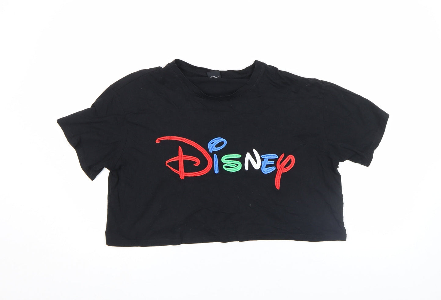 Womens UK Size M Disney Black Cropped T-Shirt