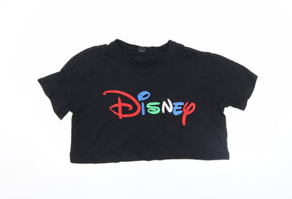 Womens UK Size M Disney Black Cropped T-Shirt