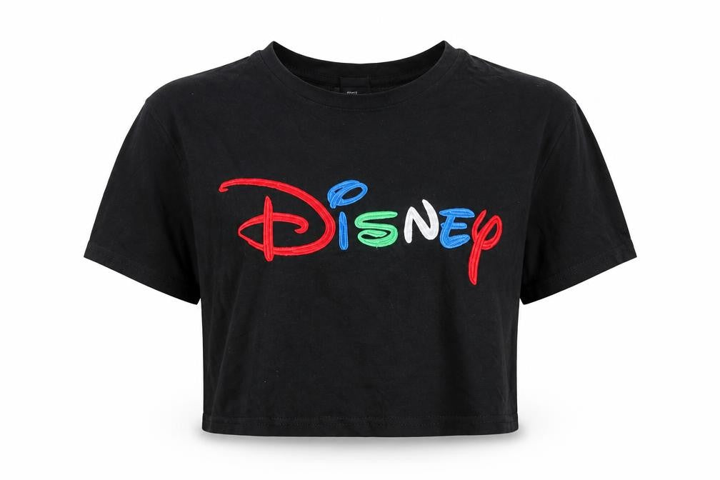 Womens UK Size M Disney Black Cropped T-Shirt