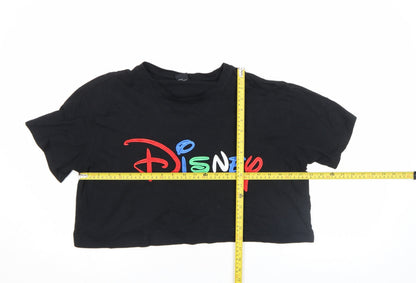 Womens UK Size M Disney Black Cropped T-Shirt