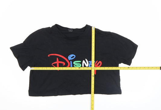 Womens UK Size M Disney Black Cropped T-Shirt