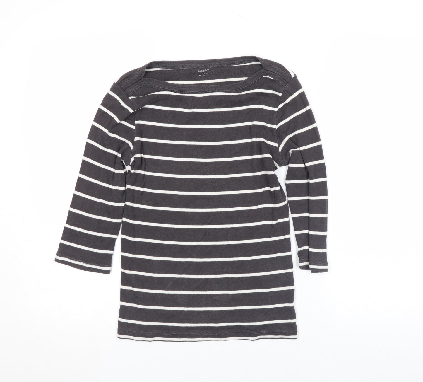 Gap Women's Black Striped 3/4 Sleeve Boat Neck Cotton T-Shirt S Petite