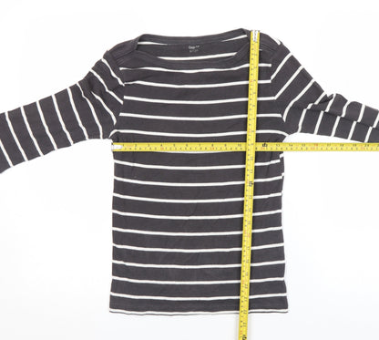 Gap Women's Black Striped 3/4 Sleeve Boat Neck Cotton T-Shirt S Petite