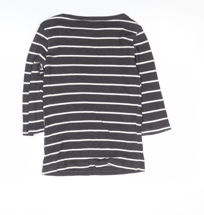 Gap Women's Black Striped 3/4 Sleeve Boat Neck Cotton T-Shirt S Petite