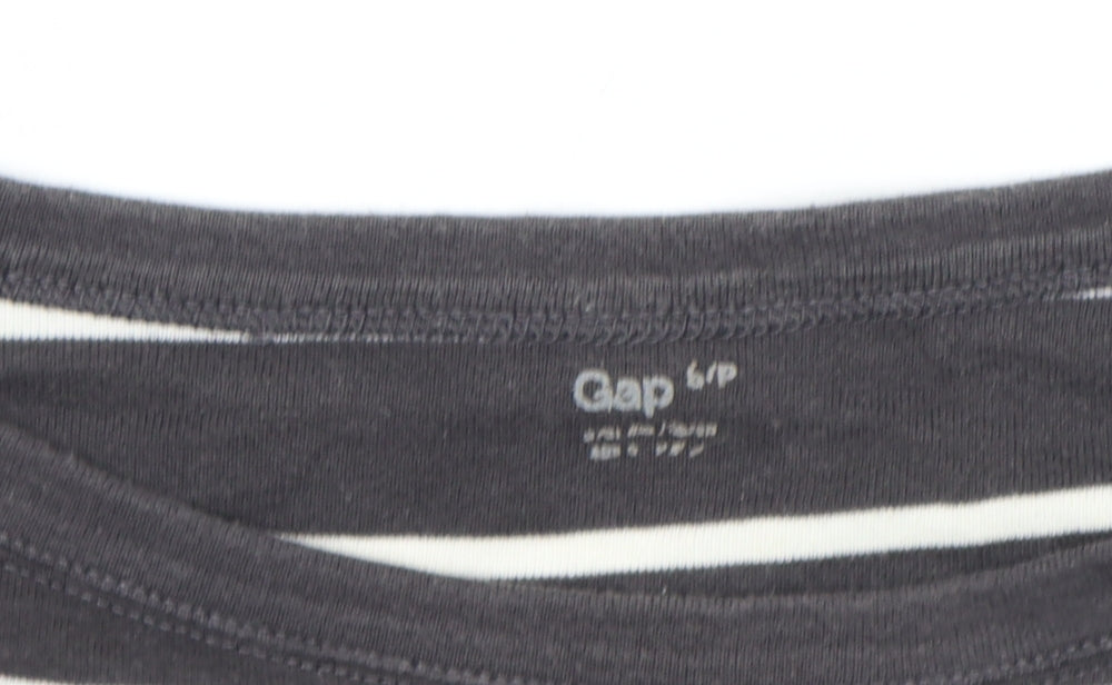Gap Women's Black Striped 3/4 Sleeve Boat Neck Cotton T-Shirt S Petite