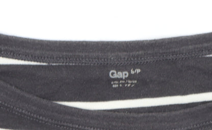 Gap Women's Black Striped 3/4 Sleeve Boat Neck Cotton T-Shirt S Petite