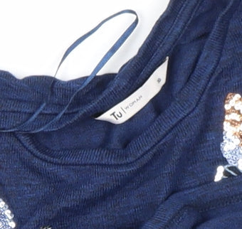 Tu Women’s Blue Sequin Butterfly 3/4 Sleeve Top Size 10