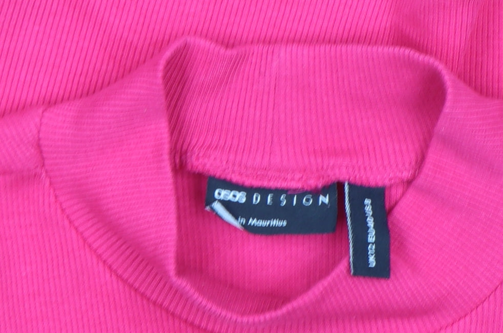 ASOS DESIGN Womens Pink Cropped Mock Neck Long Sleeve Stretch Top Size S