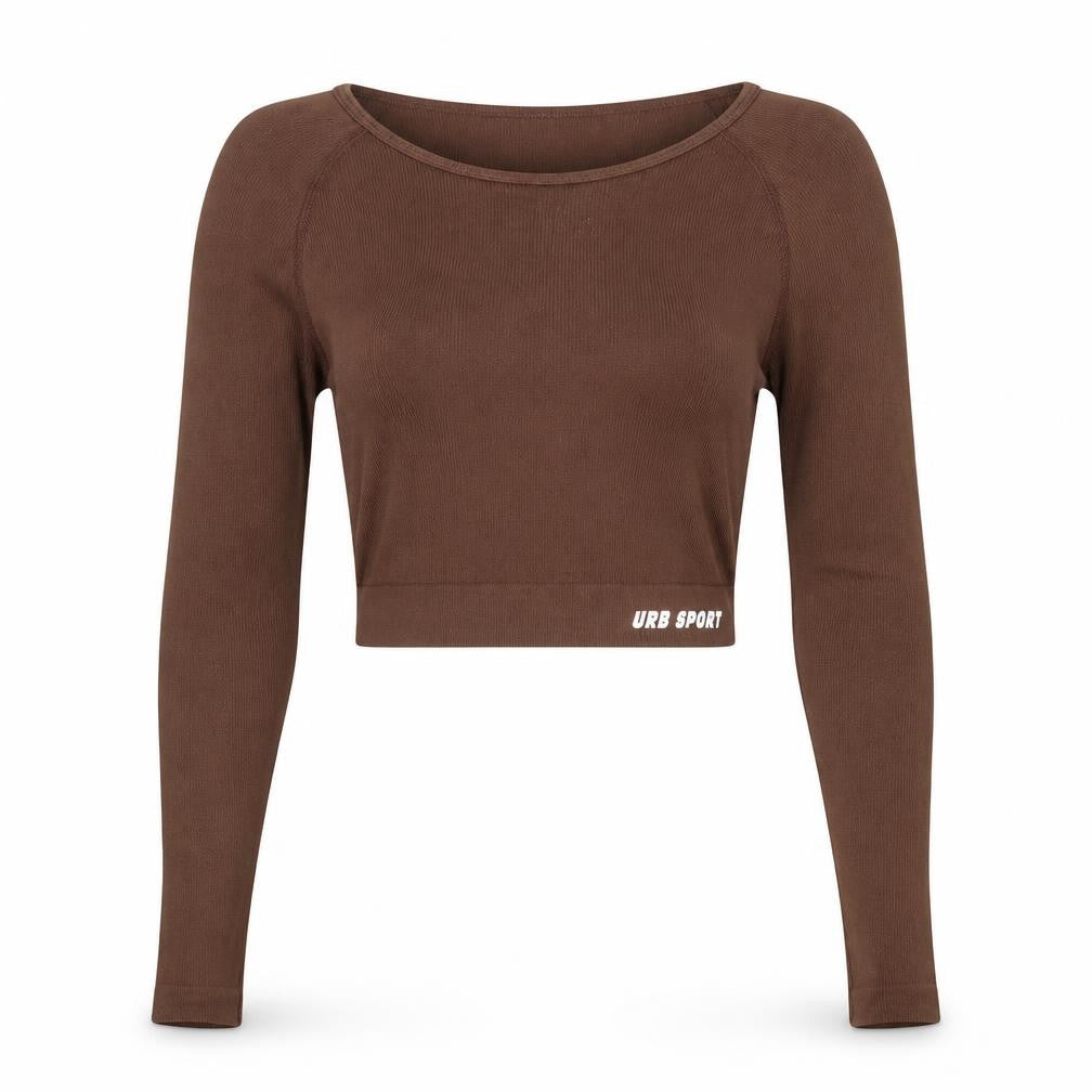 Womens UK Size L URB SPORT Brown Cropped T-Shirt
