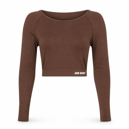 Womens UK Size L URB SPORT Brown Cropped T-Shirt