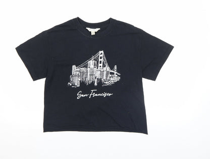 Miss Selfridge Women's Black Cropped T-Shirt Size 24 San Francisco Print