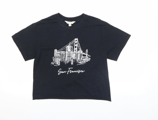 Miss Selfridge Women's Black Cropped T-Shirt Size 24 San Francisco Print