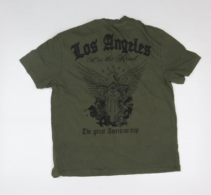 Primark Men’s Green LA Graphic Relaxed Fit T-Shirt Size S