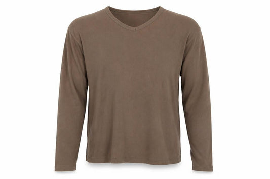 Front view of Lee Cooper Men's Brown Long Sleeve Cotton V-Neck Shirt XL