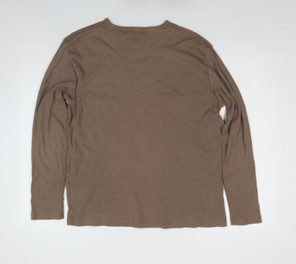 Lee Cooper Men's Brown Long Sleeve Cotton V-Neck Shirt XL
