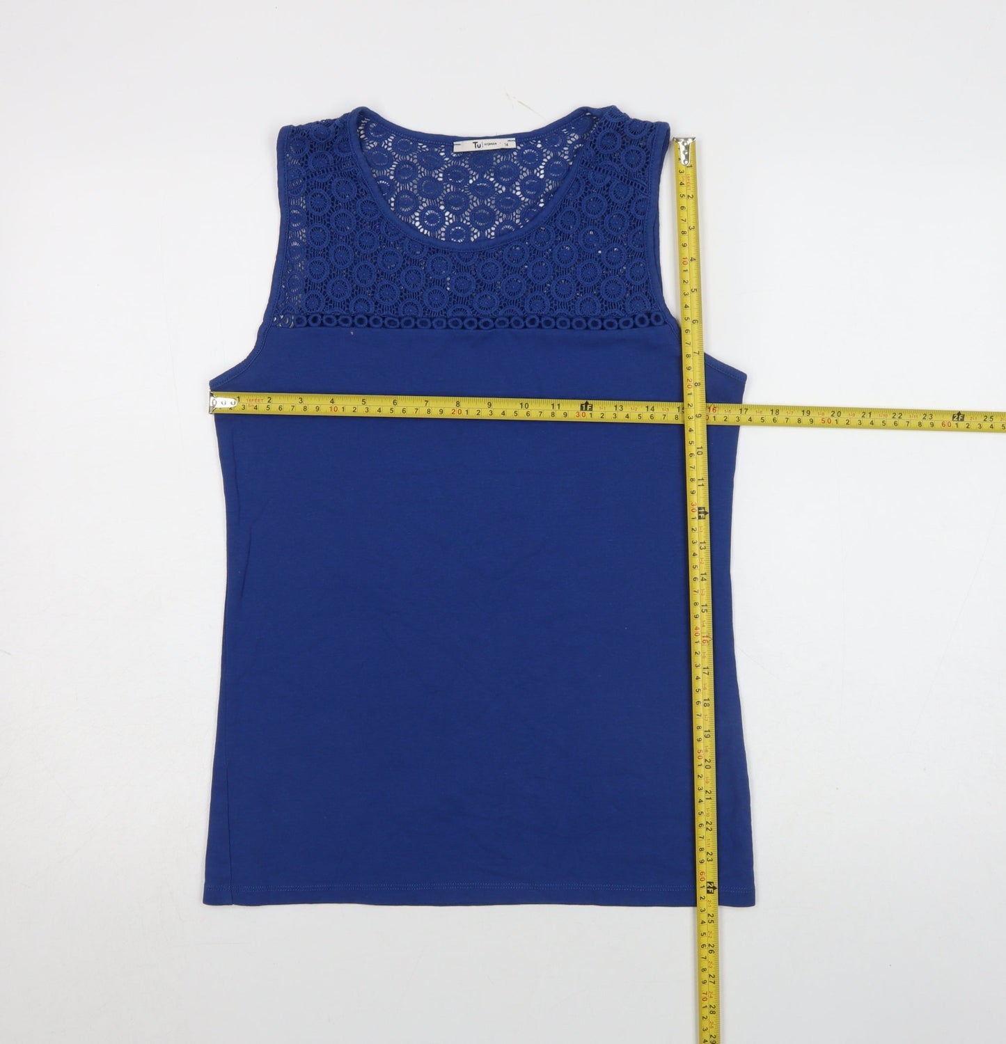 Tu Women Blue Lace Yoke Sleeveless Camisole Top Size 14