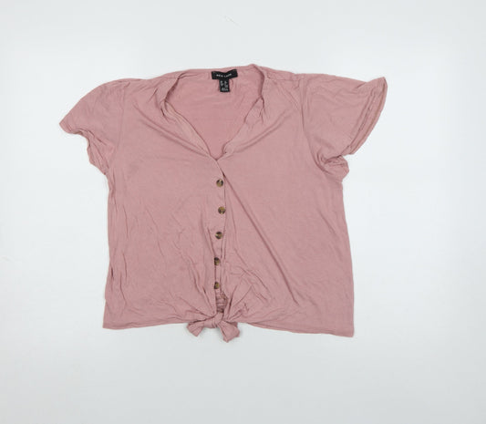 New Look Women's Pink Cropped Button-Up Top Size 12