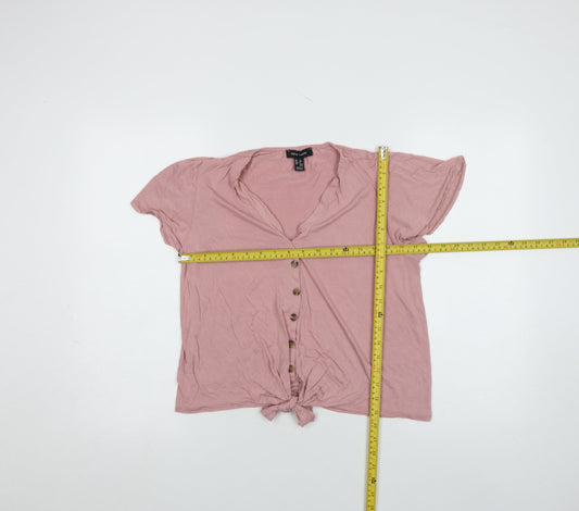 New Look Women's Pink Cropped Button-Up Top Size 12