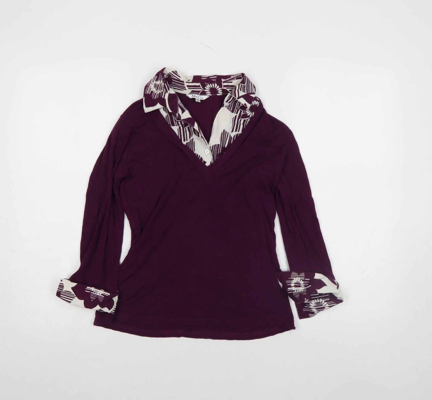 M&Co Women’s Purple Floral Trim V-Neck Wrap Blouse Size 12