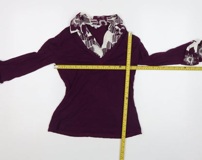 M&Co Women’s Purple Floral Trim V-Neck Wrap Blouse Size 12