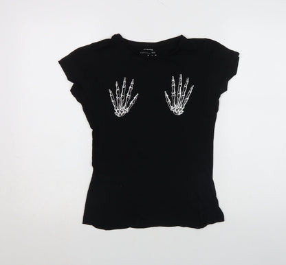 Primark Womens Black Cotton Halloween Skeleton Hands T-Shirt Size 8