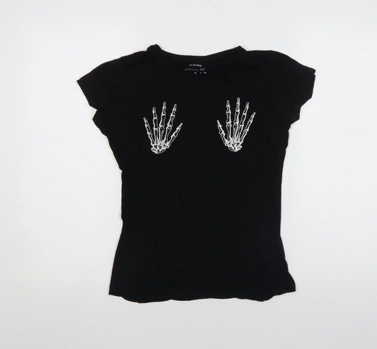 Primark Womens Black Cotton Halloween Skeleton Hands T-Shirt Size 8