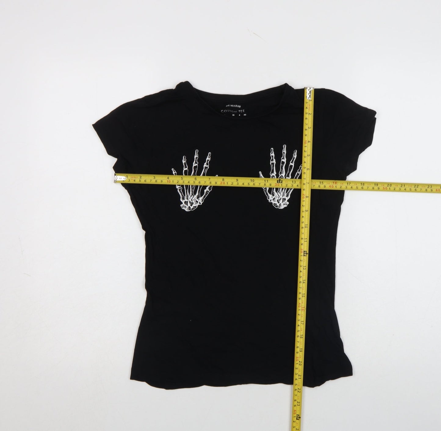 Primark Womens Black Cotton Halloween Skeleton Hands T-Shirt Size 8
