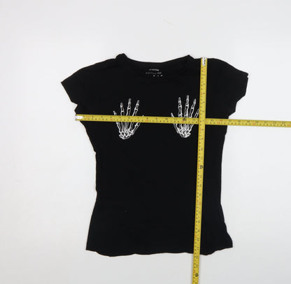 Primark Womens Black Cotton Halloween Skeleton Hands T-Shirt Size 8