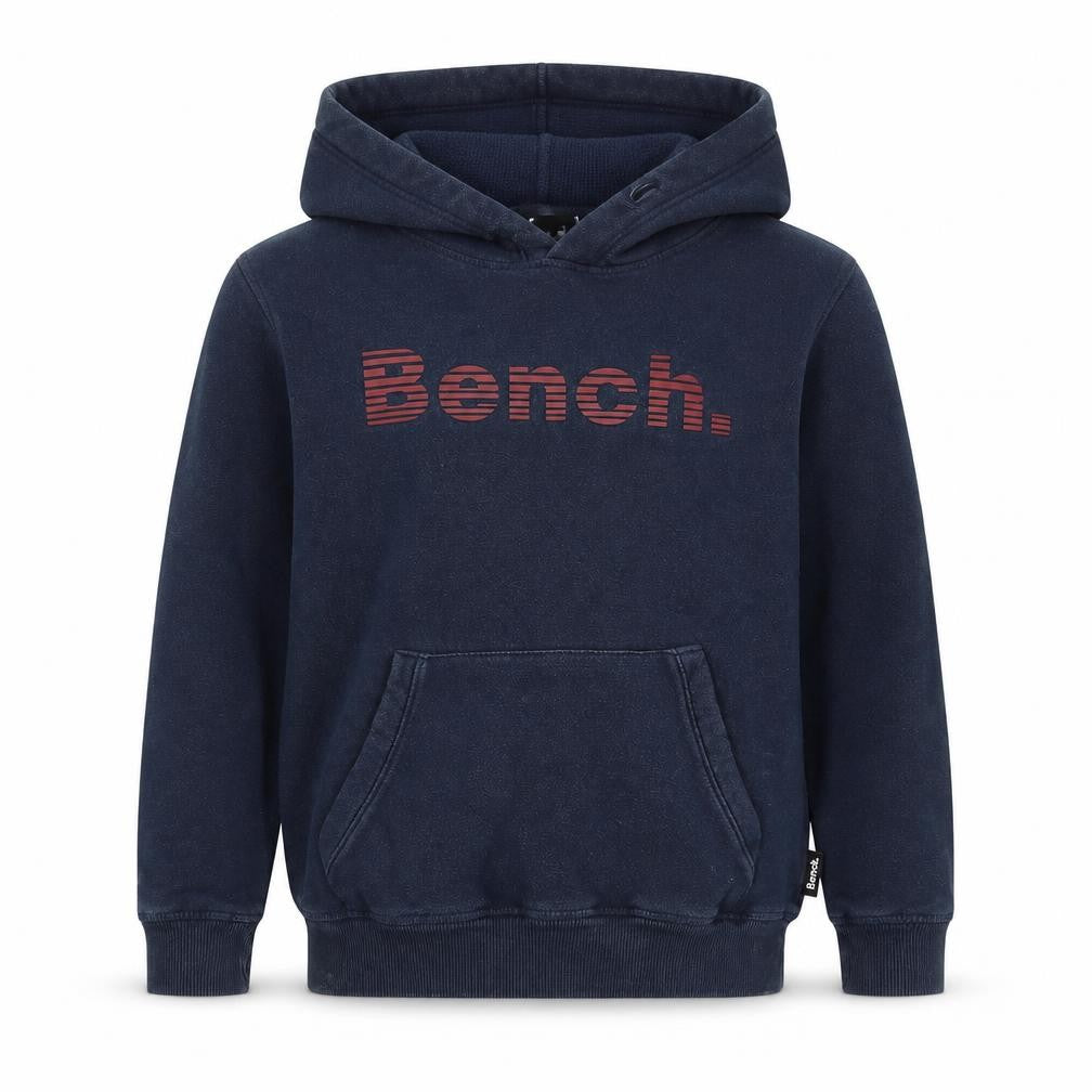 Front view of Bench boys’ blue pullover hoodie 11-12 years fleece graphic logo sweatshirt