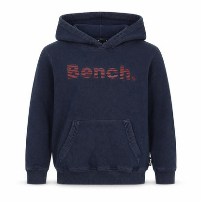 Front view of Bench boys’ blue pullover hoodie 11-12 years fleece graphic logo sweatshirt