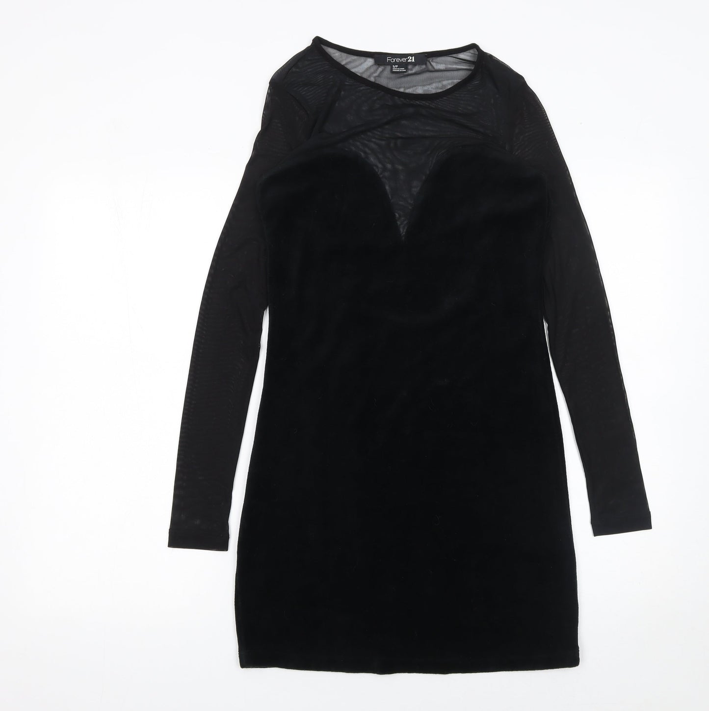 Forever 21 Women's Black Velvet Mesh Bodycon Long Sleeve Dress Size S